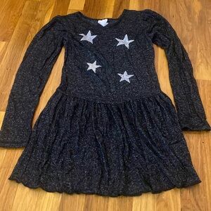 Random Hearts Girls Gray Long Sleeve Dress With Star Detailing Size L